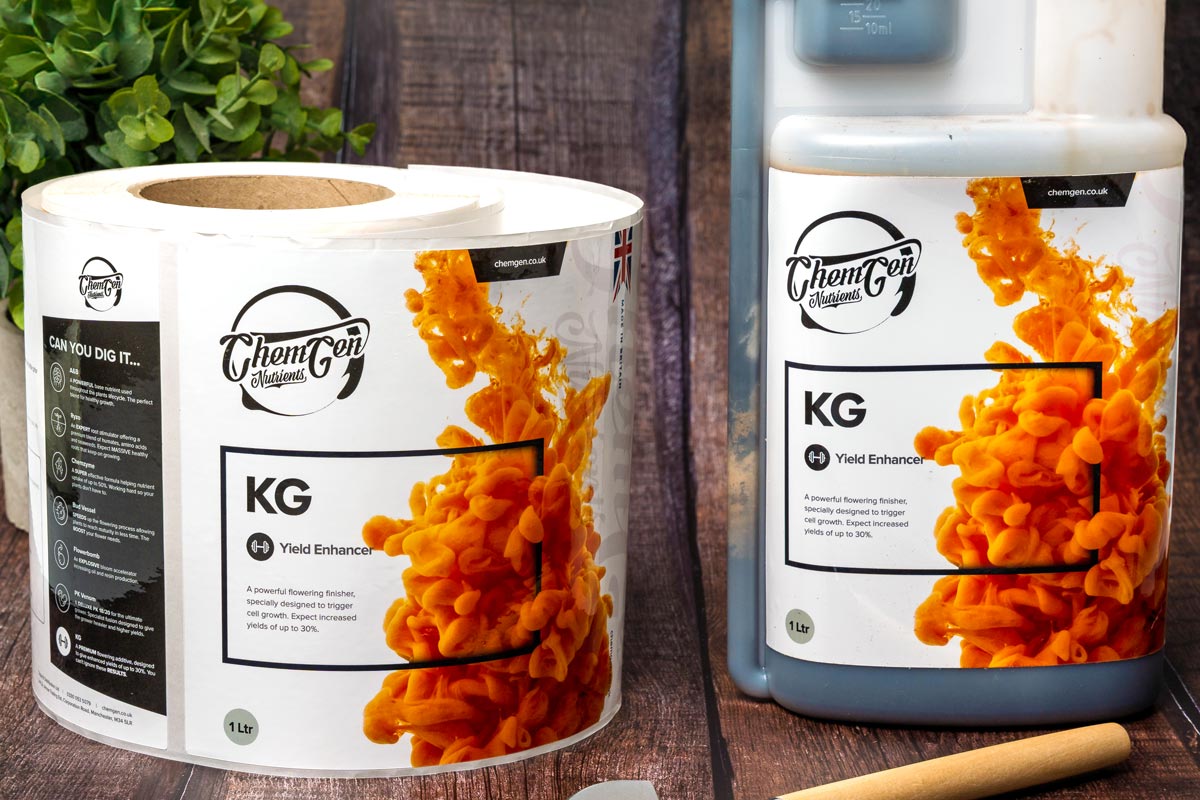 Heavy duty labels on chemical container