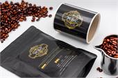 Coffee labels for MBC Latin American Blend featuring a black and gold design with elegant typography for a premium roasted coffee look.
