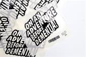 Auto decals with bold white text reading “On an Adventure Before Dementia!”, printed on clear vinyl for a fun and durable design.