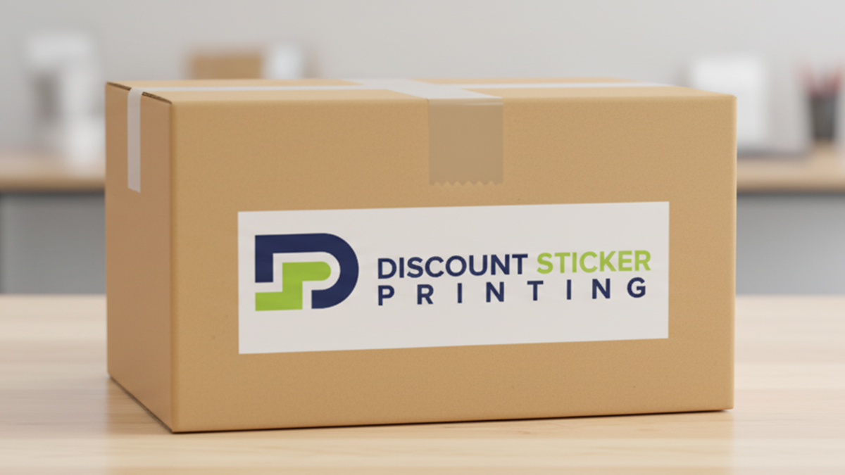 Boxes of custom stickers and labels ready for dispatch